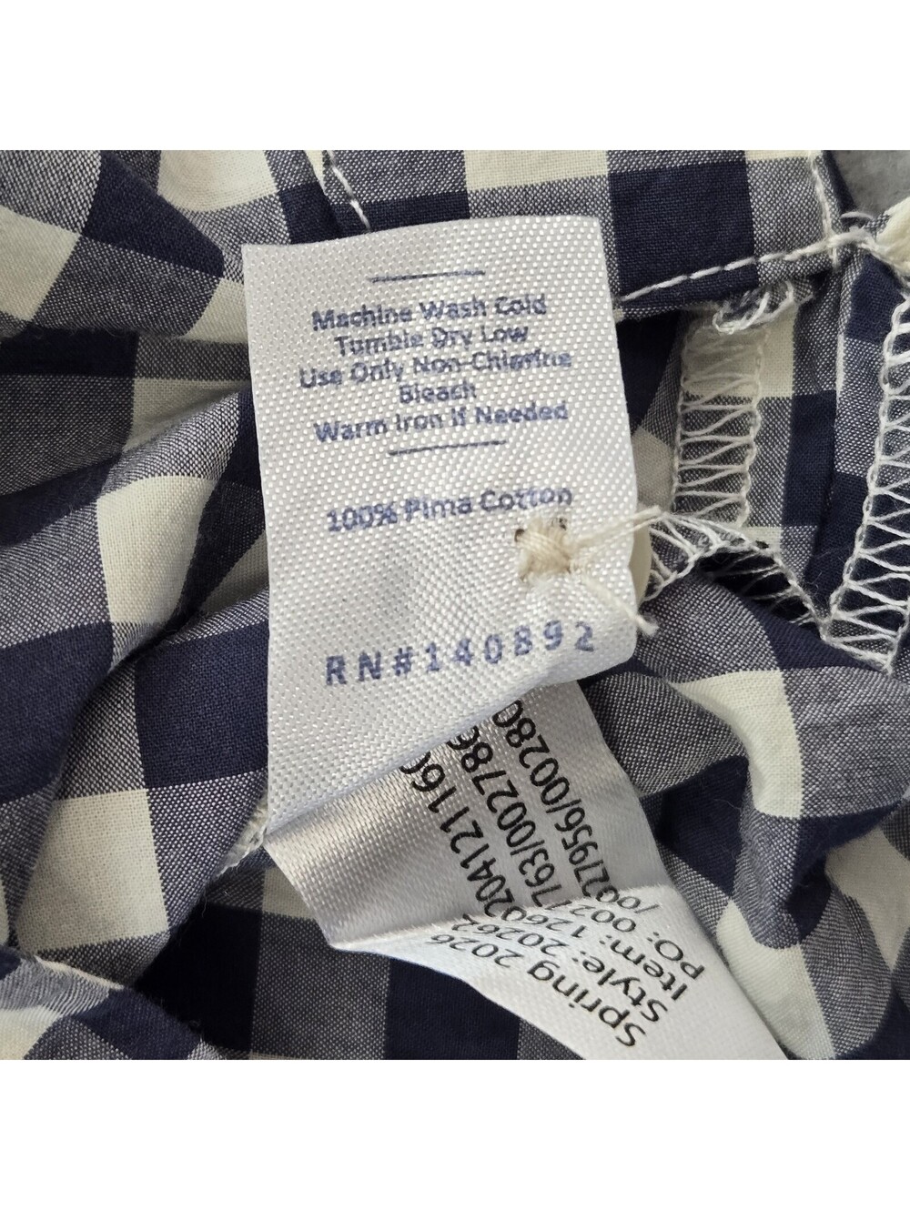 Marine Layer Gingham Button Up Shirt Womens M Navy White Pima Cotton Relaxed NWT - Picture 10 of 12